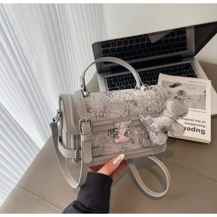 Elegant Twist Lock Shoulder Bag Fashion Casual Ladies Square Flower Pattern Artificial Leather Handbag Street Style Four Seasons Applicable display picture 10