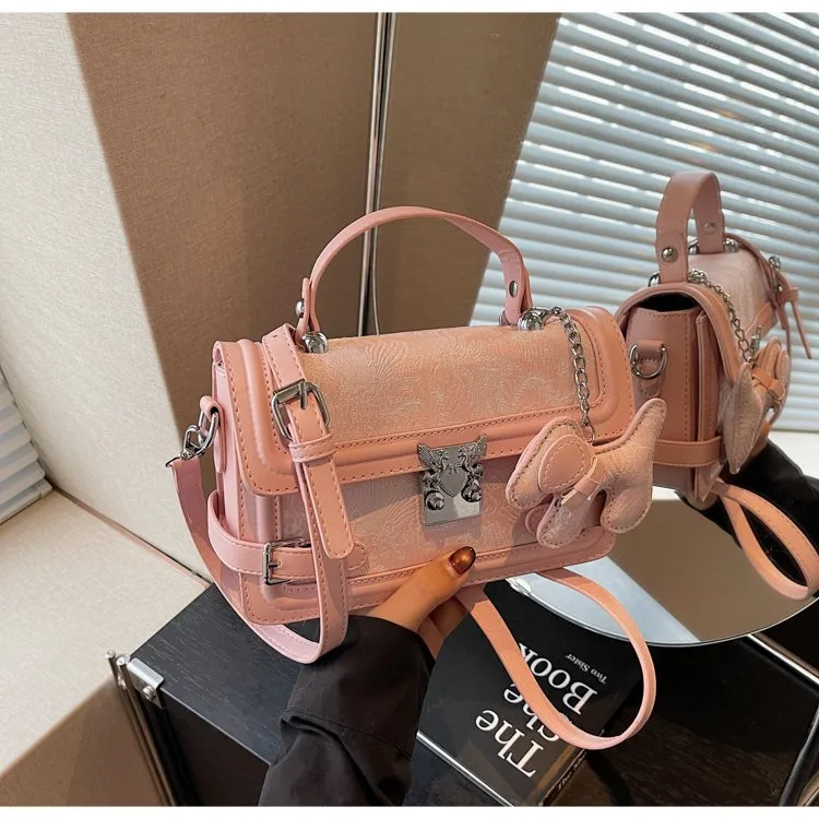 Elegant Twist Lock Shoulder Bag Fashion Casual Ladies Square Flower Pattern Artificial Leather Handbag Street Style Four Seasons Applicable display picture 9