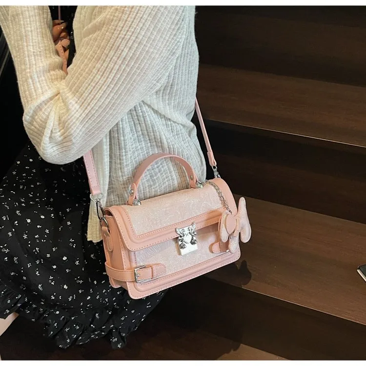 Elegant Twist Lock Shoulder Bag Fashion Casual Ladies Square Flower Pattern Artificial Leather Handbag Street Style Four Seasons Applicable display picture 15