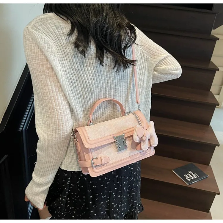Elegant Twist Lock Shoulder Bag Fashion Casual Ladies Square Flower Pattern Artificial Leather Handbag Street Style Four Seasons Applicable display picture 18