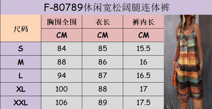 Casual Plus Size Women's Jumpsuit Printed Sleeveless Wide-Leg Pants  Style Loose Waist Five-Point Length Polyester display picture 1