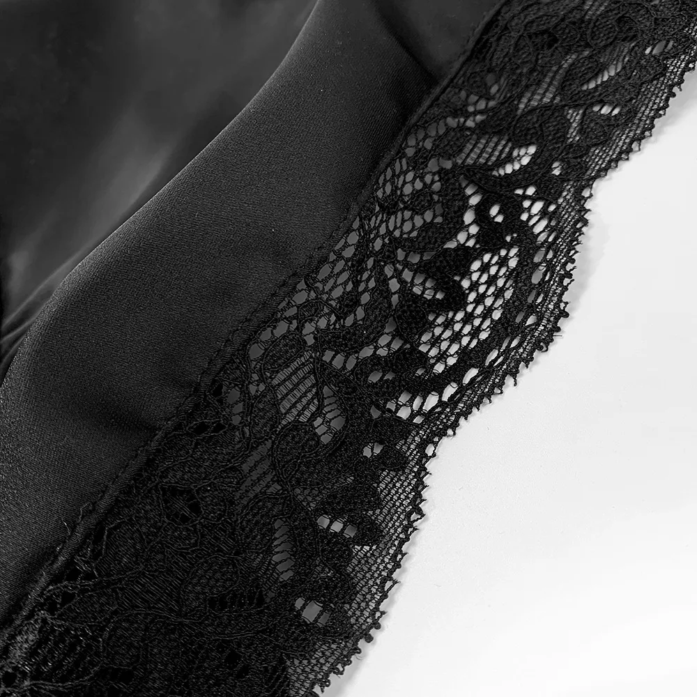 Sexy Black Lace Women's Nightdress Summer Thin Ice Silk Sling V-neck Skirt Home Wear Breathable Casual Pajamas display picture 10