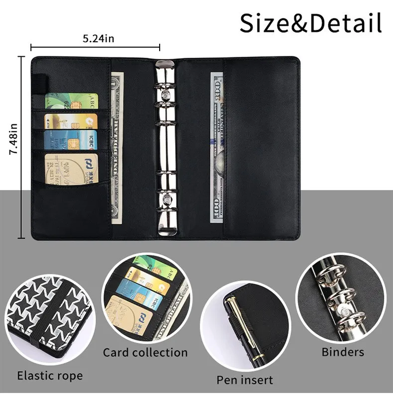 Creative Leather Ring Loose Leaf Notebook Suitable For Financial Planner Accounting Notebook Pink XINGX Marble Design With Storage And Stickers display picture 3
