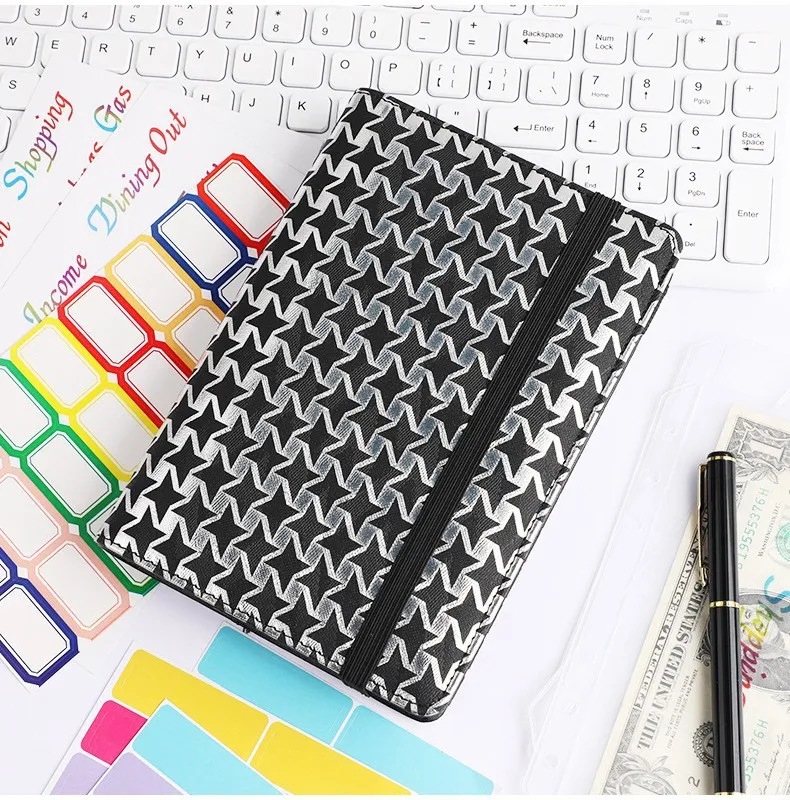 Creative Leather Ring Loose Leaf Notebook Suitable For Financial Planner Accounting Notebook Pink XINGX Marble Design With Storage And Stickers display picture 6
