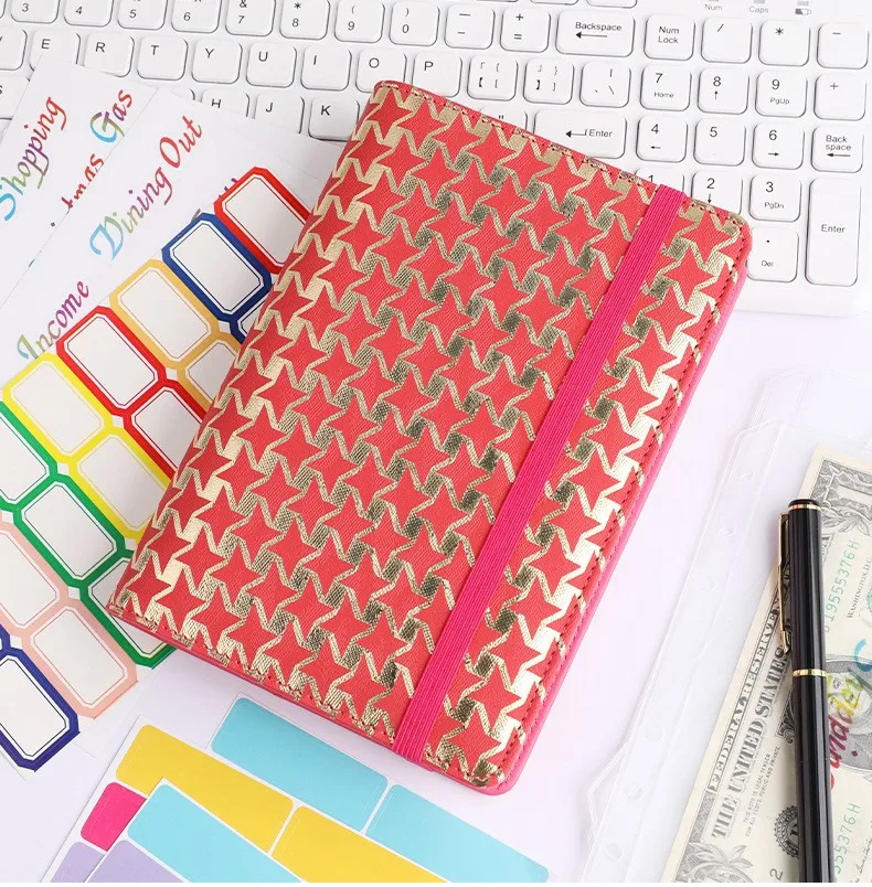 Creative Leather Ring Loose Leaf Notebook Suitable For Financial Planner Accounting Notebook Pink XINGX Marble Design With Storage And Stickers display picture 9