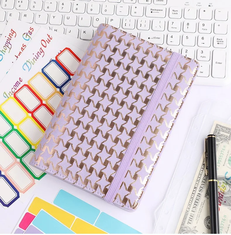 Creative Leather Ring Loose Leaf Notebook Suitable For Financial Planner Accounting Notebook Pink XINGX Marble Design With Storage And Stickers display picture 12
