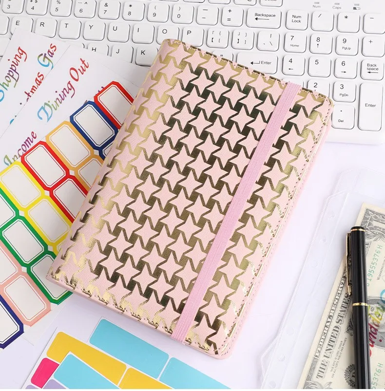Creative Leather Ring Loose Leaf Notebook Suitable For Financial Planner Accounting Notebook Pink XINGX Marble Design With Storage And Stickers display picture 15