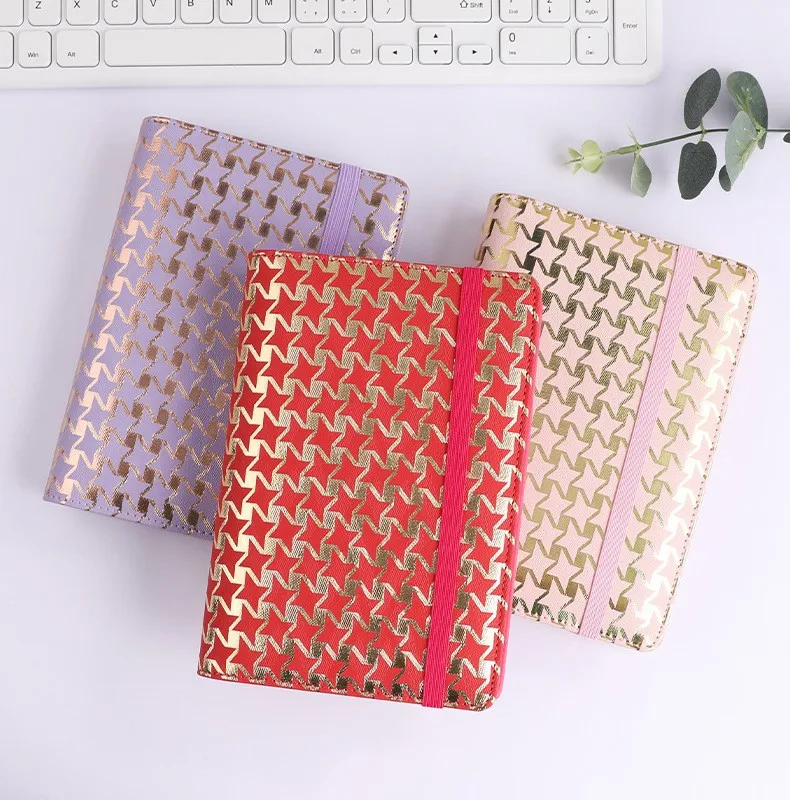 Creative Leather Ring Loose Leaf Notebook Suitable For Financial Planner Accounting Notebook Pink XINGX Marble Design With Storage And Stickers display picture 18