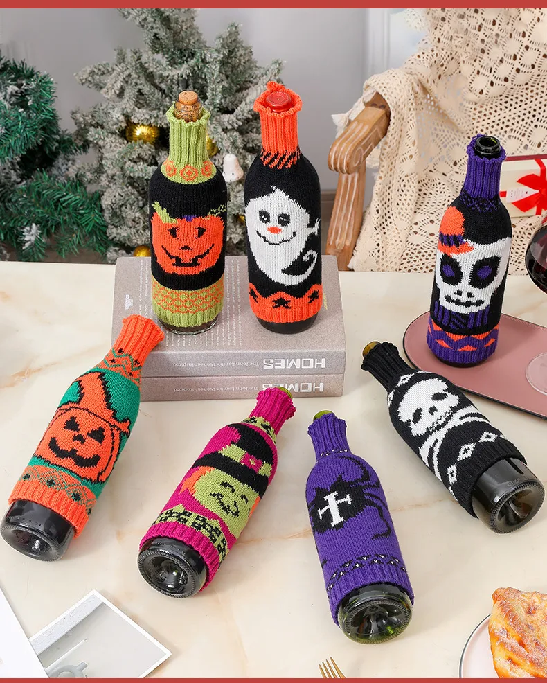 Halloween Decoration Knitted Christmas Bottle Cover Red Wine Suitable For Restaurant Decoration Clothing Accessories display picture 4