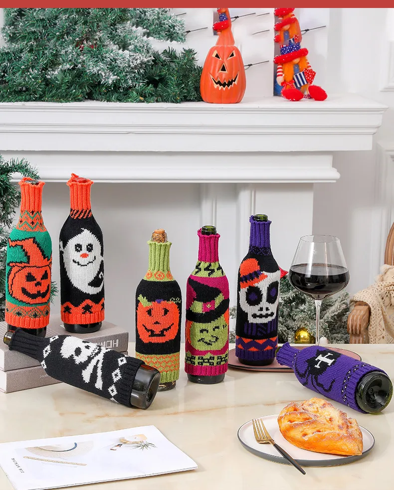 Halloween Decoration Knitted Christmas Bottle Cover Red Wine Suitable For Restaurant Decoration Clothing Accessories display picture 5