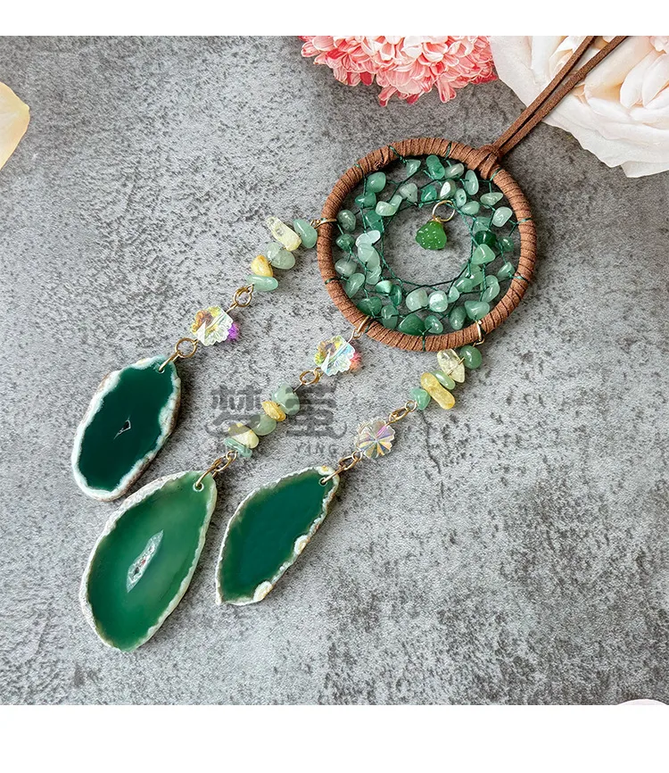 Hand-Woven Natural Green Turquoise Car Pendant Luxury Men's Gift Exclusive Automobile Hanging Ornament Iron Hoop Material display picture 4