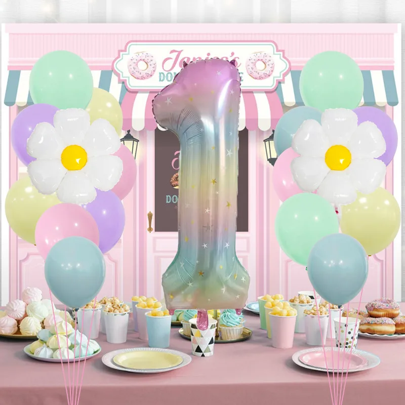 40 "Gradient Rainbow XINGX Number Aluminum Foil Daisy Theme Balloon Set Suitable For Birthday Party Decorations And Celebrations display picture 3