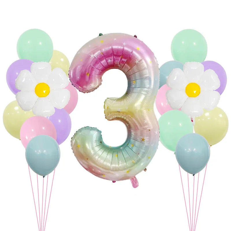 40 "Gradient Rainbow XINGX Number Aluminum Foil Daisy Theme Balloon Set Suitable For Birthday Party Decorations And Celebrations display picture 8