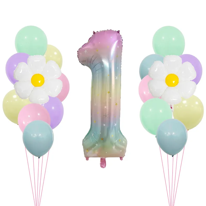 40 "Gradient Rainbow XINGX Number Aluminum Foil Daisy Theme Balloon Set Suitable For Birthday Party Decorations And Celebrations display picture 6
