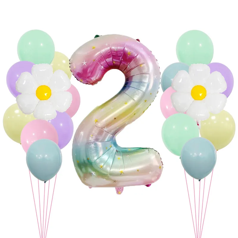 40 "Gradient Rainbow XINGX Number Aluminum Foil Daisy Theme Balloon Set Suitable For Birthday Party Decorations And Celebrations display picture 7