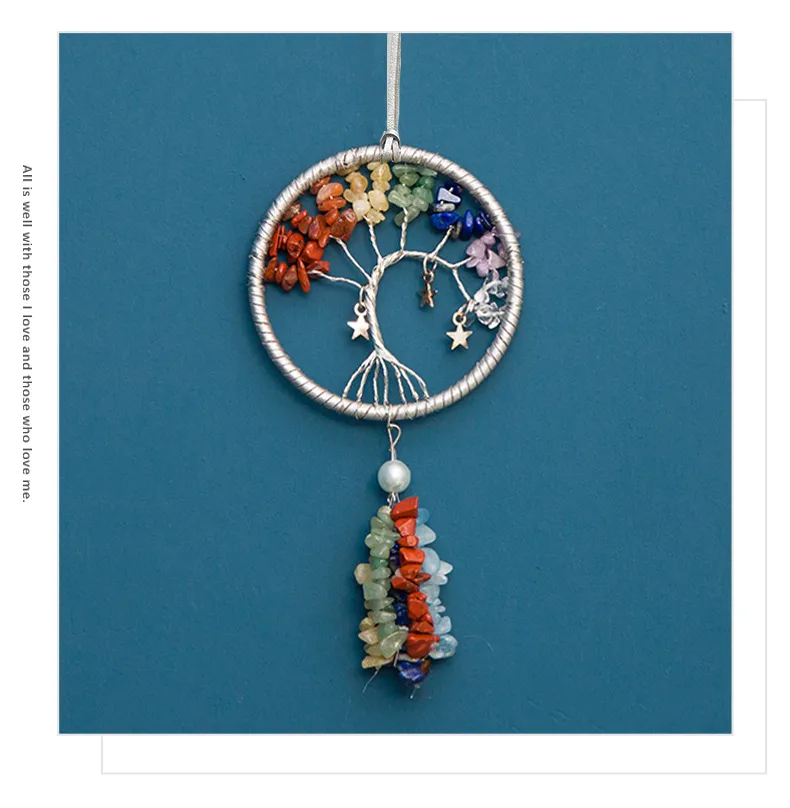 Handmade Crystal Stone Dreamcatcher Car Pendant Luxury Vehicle Interior Design Decoration Lady Style Iron Hoop Copper Wire display picture 5