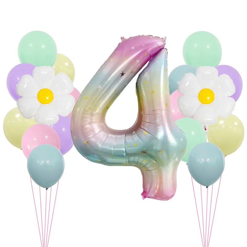 40 "Gradient Rainbow XINGX Number Aluminum Foil Daisy Theme Balloon Set Suitable For Birthday Party Decorations And Celebrations display picture 9
