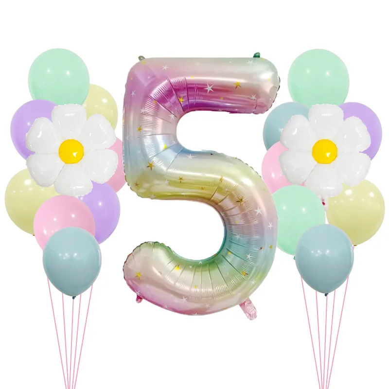 40 "Gradient Rainbow XINGX Number Aluminum Foil Daisy Theme Balloon Set Suitable For Birthday Party Decorations And Celebrations display picture 10