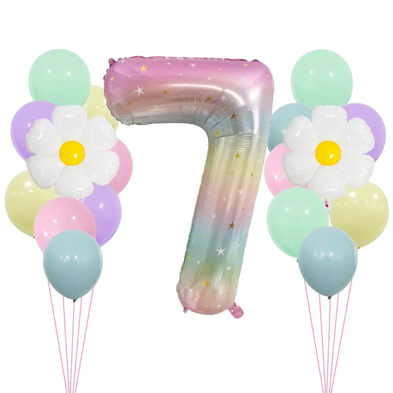40 "Gradient Rainbow XINGX Number Aluminum Foil Daisy Theme Balloon Set Suitable For Birthday Party Decorations And Celebrations display picture 12