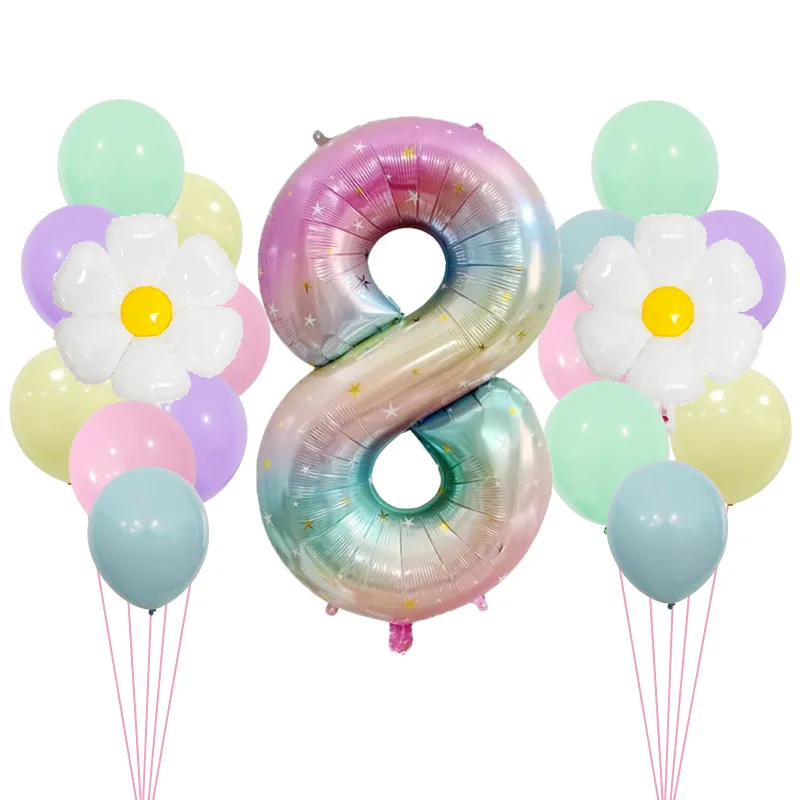 40 "Gradient Rainbow XINGX Number Aluminum Foil Daisy Theme Balloon Set Suitable For Birthday Party Decorations And Celebrations display picture 13