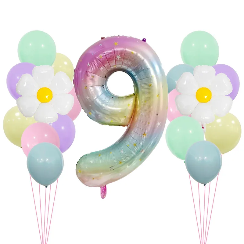 40 "Gradient Rainbow XINGX Number Aluminum Foil Daisy Theme Balloon Set Suitable For Birthday Party Decorations And Celebrations display picture 14