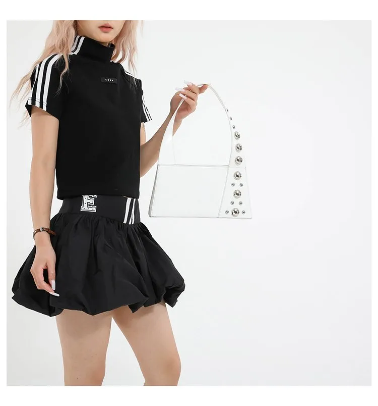 Street Style Square Artificial Leather Shoulder Bag For Women With Zipper Closure Underarm Decorative Rivets Single Strap display picture 10