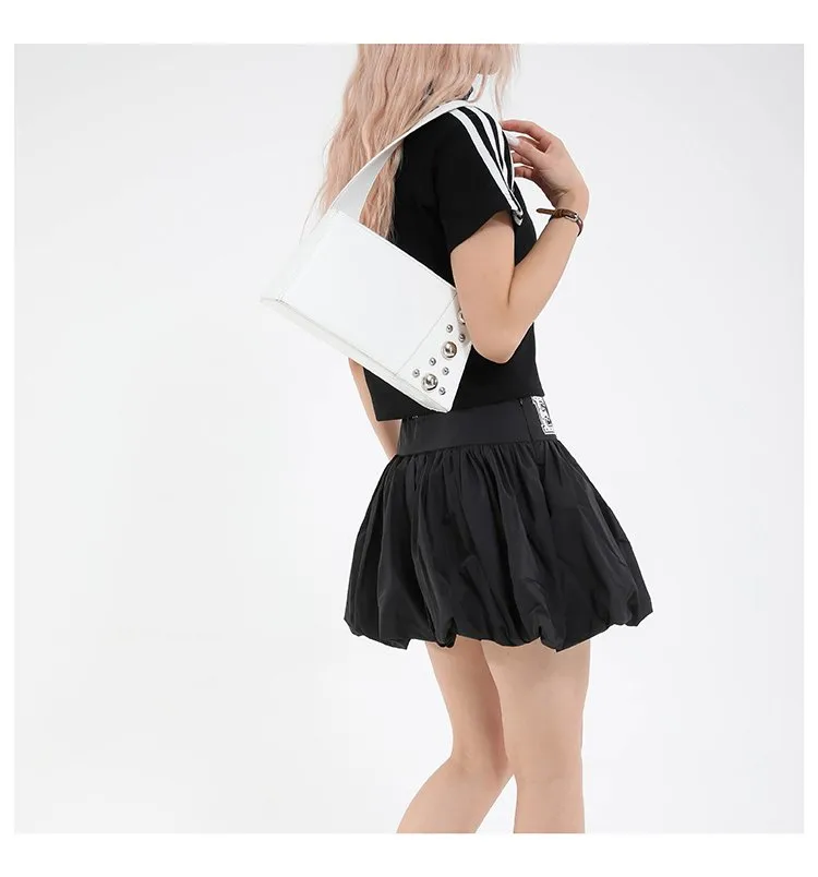 Street Style Square Artificial Leather Shoulder Bag For Women With Zipper Closure Underarm Decorative Rivets Single Strap display picture 4