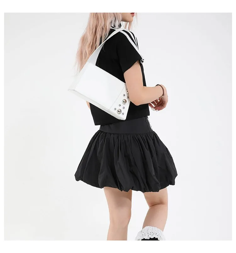 Street Style Square Artificial Leather Shoulder Bag For Women With Zipper Closure Underarm Decorative Rivets Single Strap display picture 11