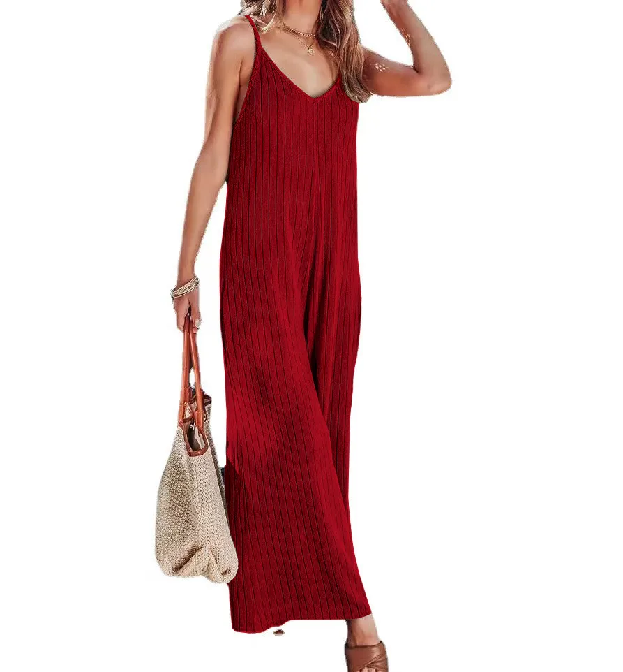 Summer  Women's One-Piece Suit Backless Solid Color Sexy European Trousers Casual Loose Cotton Fabric display picture 20