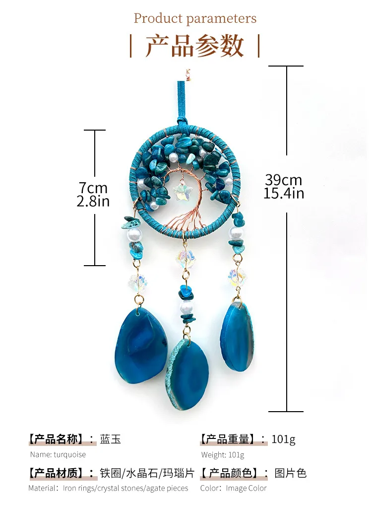 Luxury Crystal Agate Slice Hand-Woven Car Rearview Mirror Decoration Hanging Ornament Suitable For Vehicles Elegant Aesthetic Crafts display picture 1