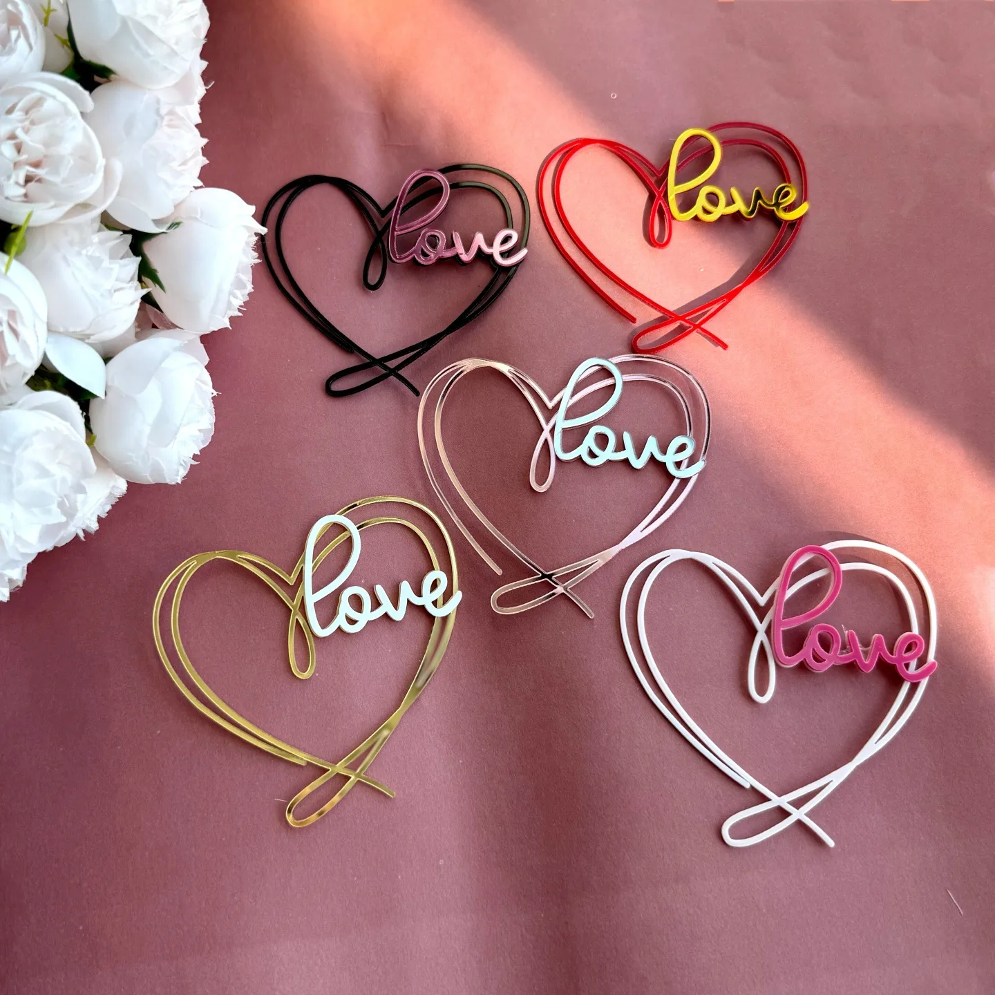 Valentine's Day Acrylic Cake Decoration Love Heart-Shaped Cake Decoration Ins Style Plastic Material Holiday Theme Happy Valentine's Day display picture 3