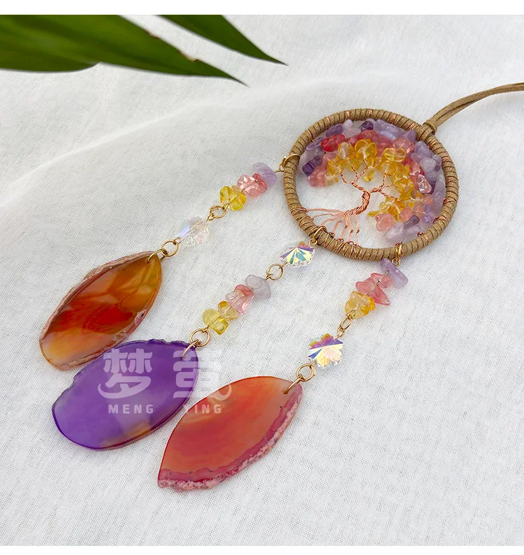 Handmade Crystal Agate Slice Car Pendant Luxurious And Simple Woven Design High-End Texture Bronze Wire Iron Hoop display picture 3