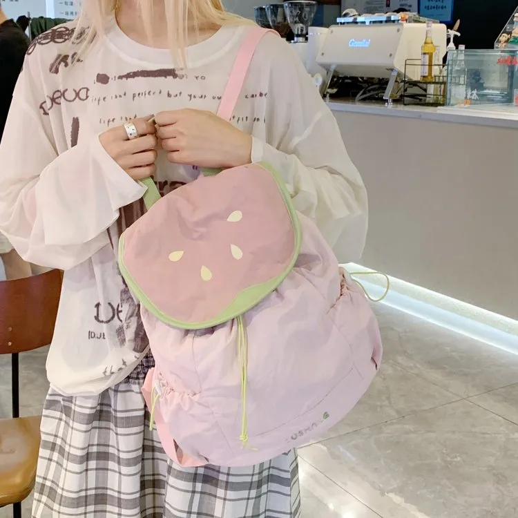 Cute Children's Backpacks Dual Shoulder Bags Cartoon Fruit Pattern Nylon Leisure School Multifunctional Backpack Cover Style display picture 7