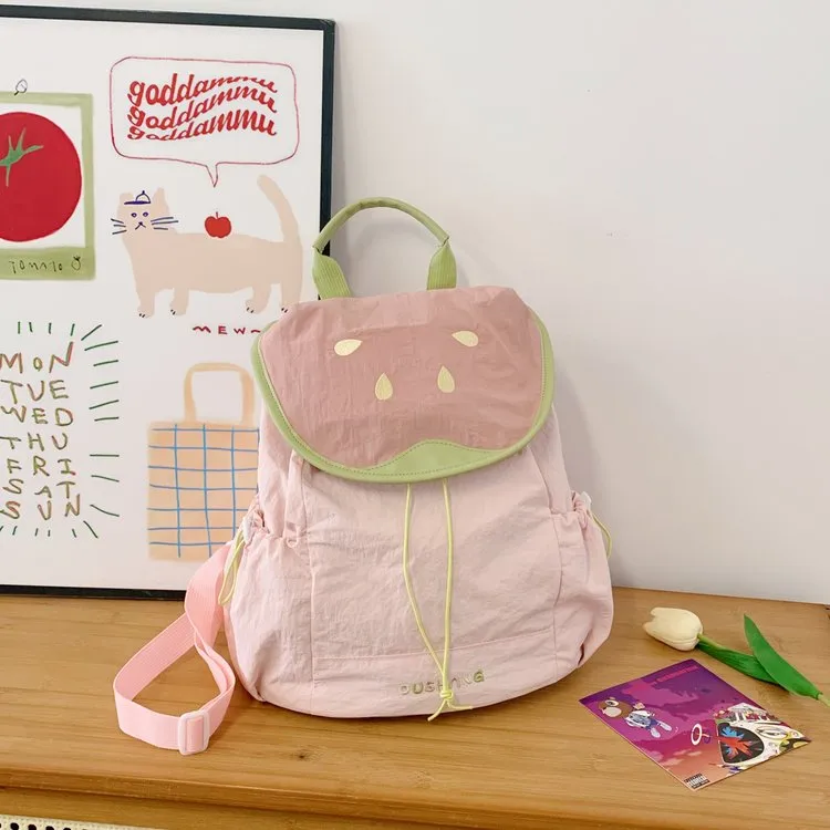 Cute Children's Backpacks Dual Shoulder Bags Cartoon Fruit Pattern Nylon Leisure School Multifunctional Backpack Cover Style display picture 12