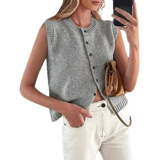 Casual Short Sleeveless Knitted Vest   Single Button Hot Selling Women's Fashion Street Style Top display picture 5