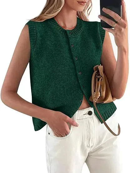 Casual Short Sleeveless Knitted Vest   Single Button Hot Selling Women's Fashion Street Style Top display picture 4