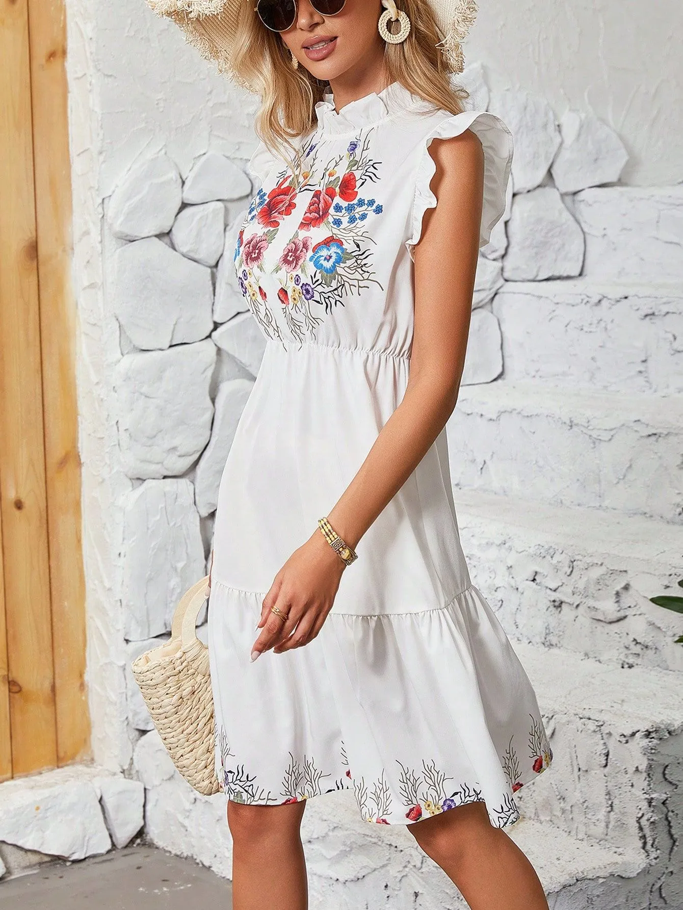 Fashion Floral Floral Print Slit Skirt Dress Sleeveless High Waist A- Line Skirt  Style New Women's Clothing display picture 4