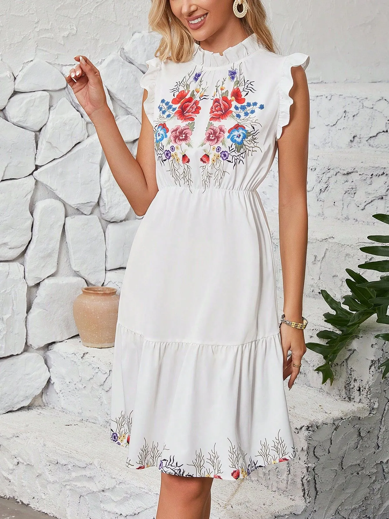 Fashion Floral Floral Print Slit Skirt Dress Sleeveless High Waist A- Line Skirt  Style New Women's Clothing display picture 5