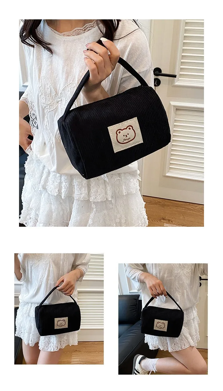 Women's Corduroy Bear Vacation Square Zipper Handbag display picture 18