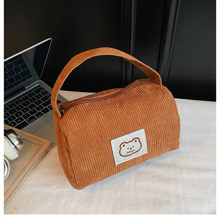 Women's Corduroy Bear Vacation Square Zipper Handbag display picture 6