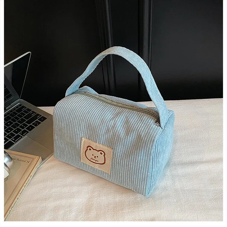 Women's Corduroy Bear Vacation Square Zipper Handbag display picture 5