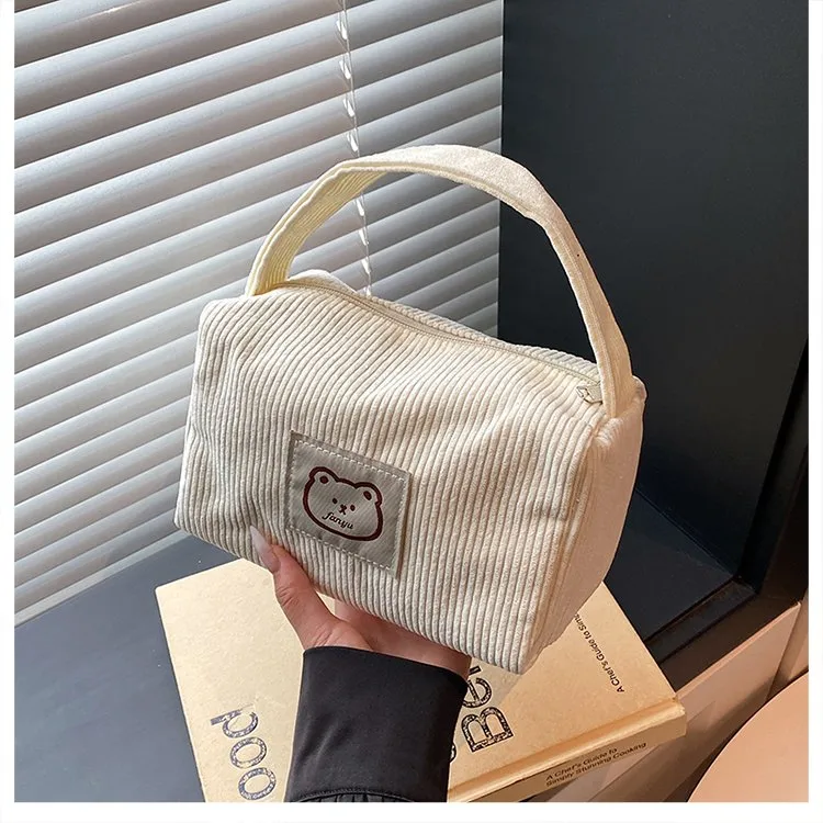 Women's Corduroy Bear Vacation Square Zipper Handbag display picture 10