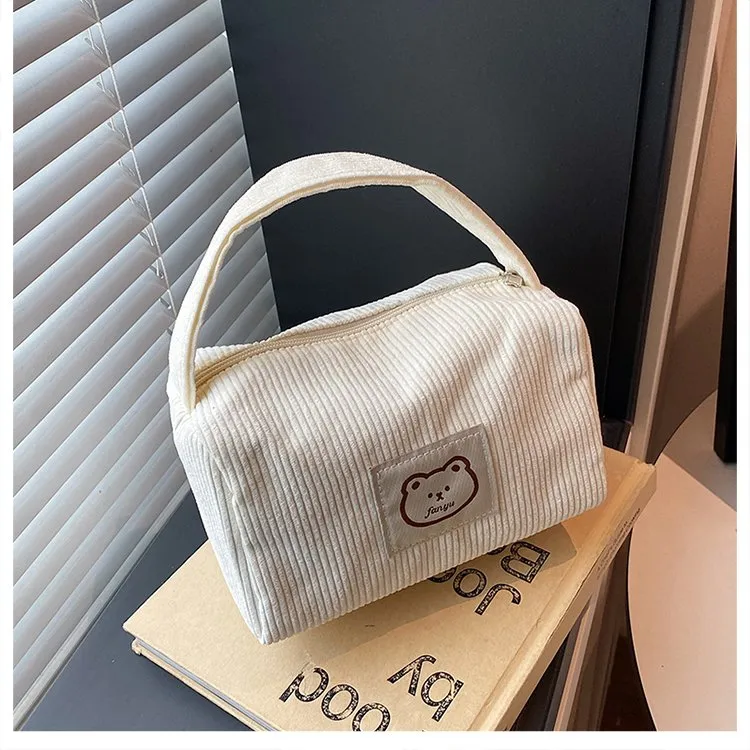 Women's Corduroy Bear Vacation Square Zipper Handbag display picture 11