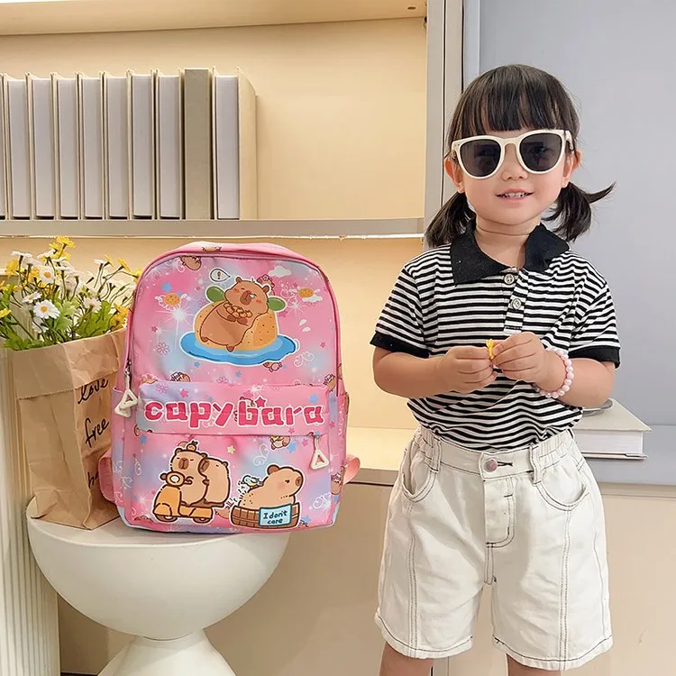 Kid'S Nylon Cartoon Capybara Cute Square Zipper Functional Backpack display picture 3