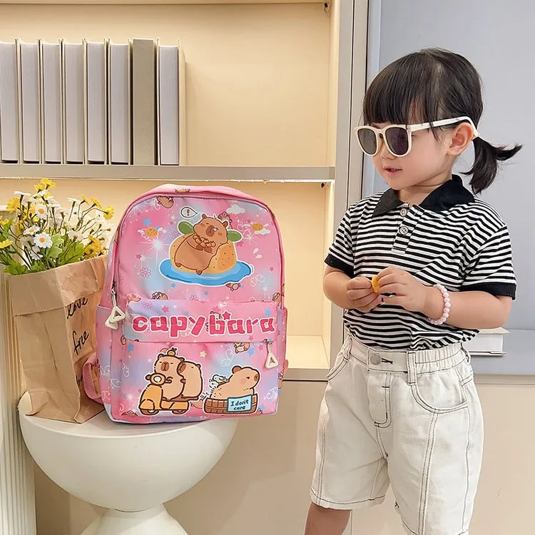 Kid'S Nylon Cartoon Capybara Cute Square Zipper Functional Backpack display picture 4