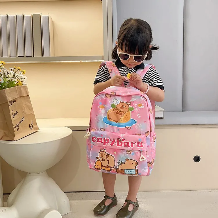 Kid'S Nylon Cartoon Capybara Cute Square Zipper Functional Backpack display picture 5