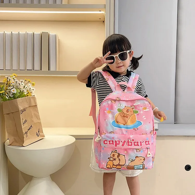 Kid'S Nylon Cartoon Capybara Cute Square Zipper Functional Backpack display picture 6