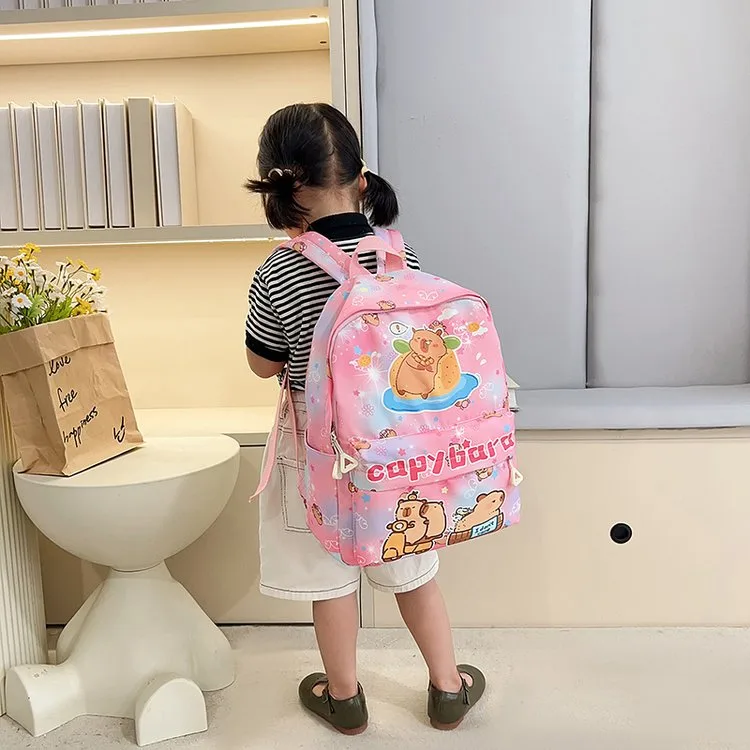 Kid'S Nylon Cartoon Capybara Cute Square Zipper Functional Backpack display picture 9