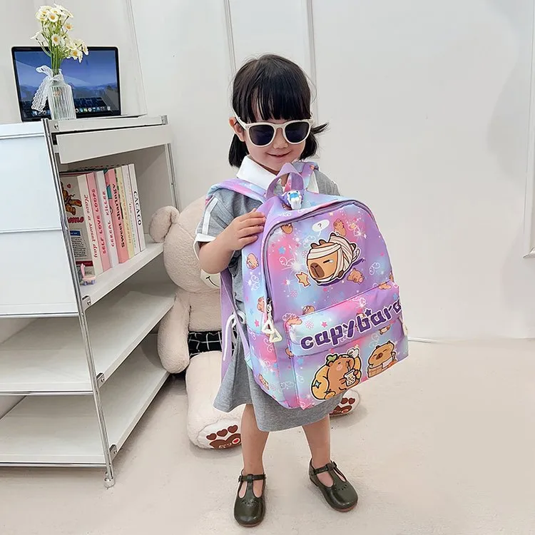 Kid'S Nylon Cartoon Capybara Cute Square Zipper Functional Backpack display picture 8