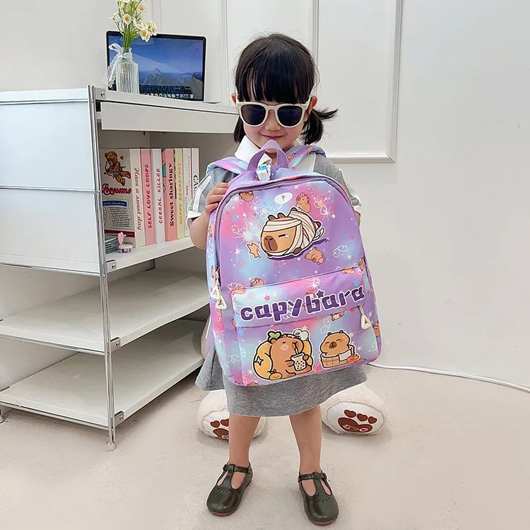 Kid'S Nylon Cartoon Capybara Cute Square Zipper Functional Backpack display picture 7
